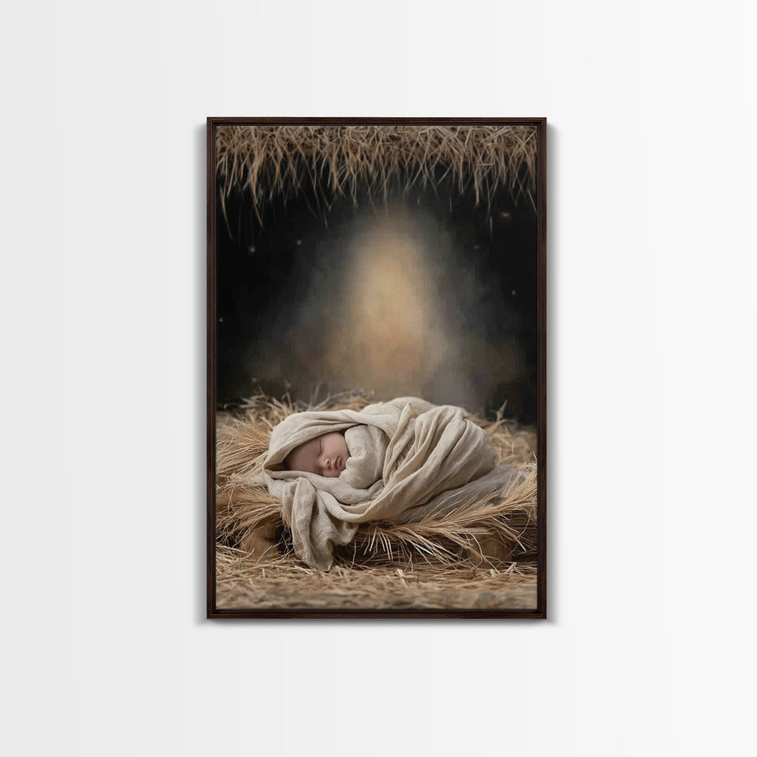 Heavenly Infant Glow – Framed Canvas Print – Christmas Art Prints – Christian Wall Art – Jesus Christmas Art – Christian Art Canvas – Chris