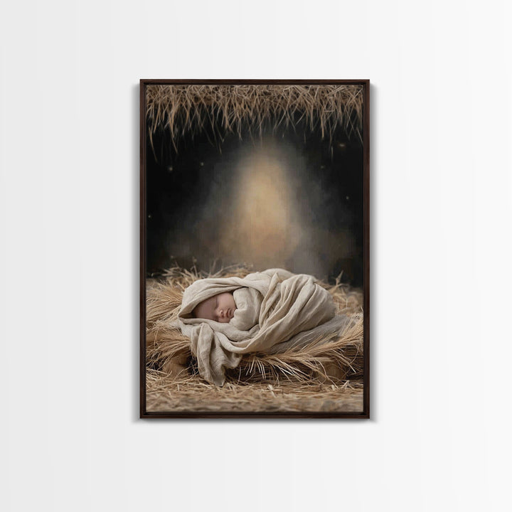Heavenly Infant Glow – Framed Canvas Print – Christmas Art Prints – Christian Wall Art – Jesus Christmas Art – Christian Art Canvas – Chris