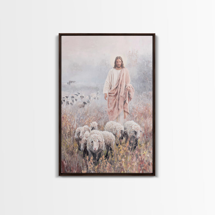 Morning Shepherd Path, Framed Canvas Print, Christian Art Canvas, Christian Wall Art, Christian Painting, Pastoral Scenery, Christian Decor