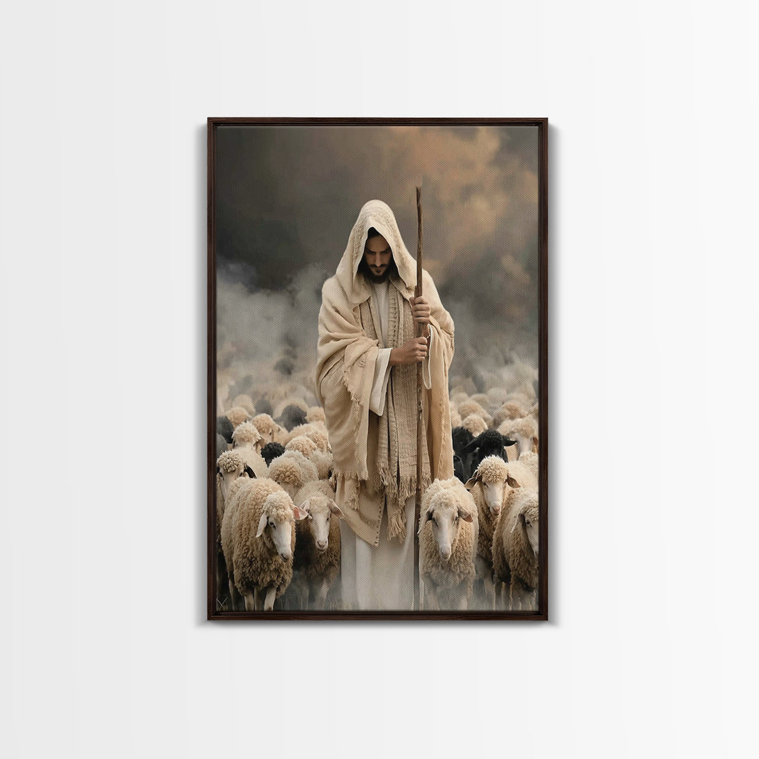 Eternal Shepherd Peace – Framed Canvas Print – Christian Art Canvas – Christian Wall Art – Jesus Painting – Christian Decorations – Christi