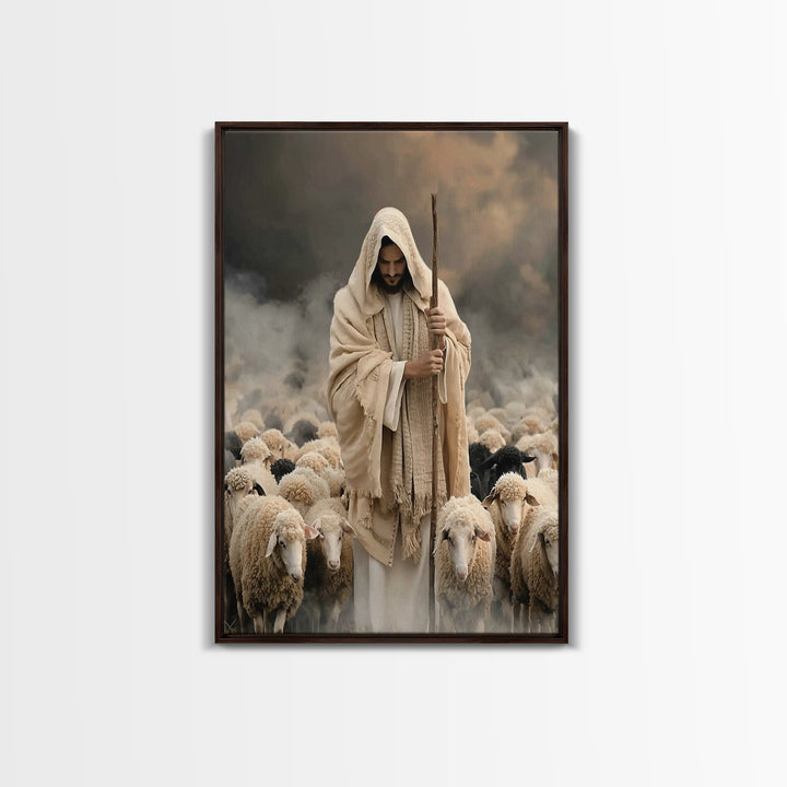 Eternal Shepherd Peace – Framed Canvas Print – Christian Art Canvas – Christian Wall Art – Jesus Painting – Christian Decorations – Christi