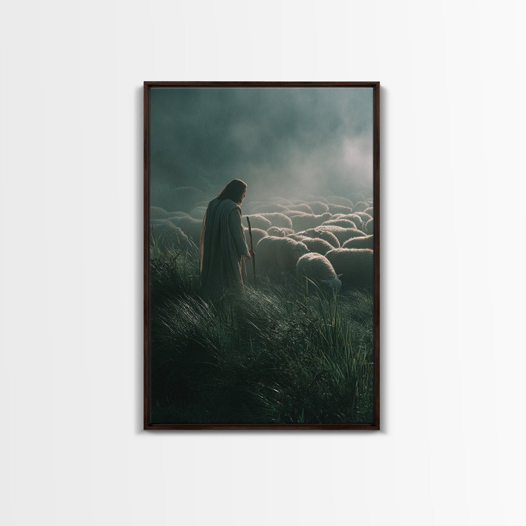 Fields Of Shepherding – Framed Canvas Print – Christian Art Canvas – Modern Christian Art – Jesus Painting – Christian Wall Art – Christian