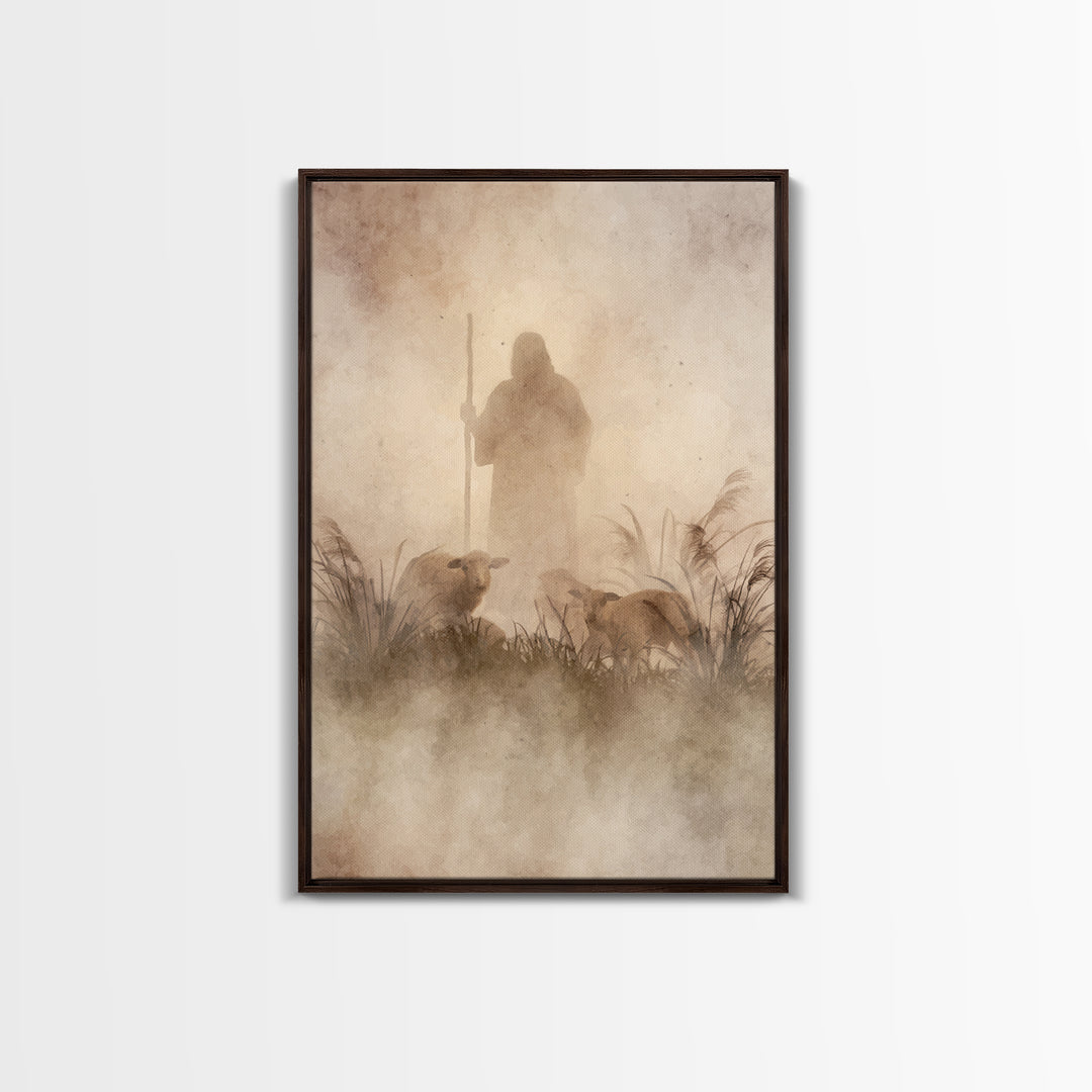 Guardian In The Mist | Framed Canvas Print | Christian Art Canvas | Jesus Painting | Moody Christian Art | Christian Wall Art | Subtle Chri