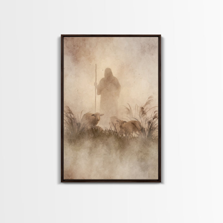 Guardian In The Mist | Framed Canvas Print | Christian Art Canvas | Jesus Painting | Moody Christian Art | Christian Wall Art | Subtle Chri