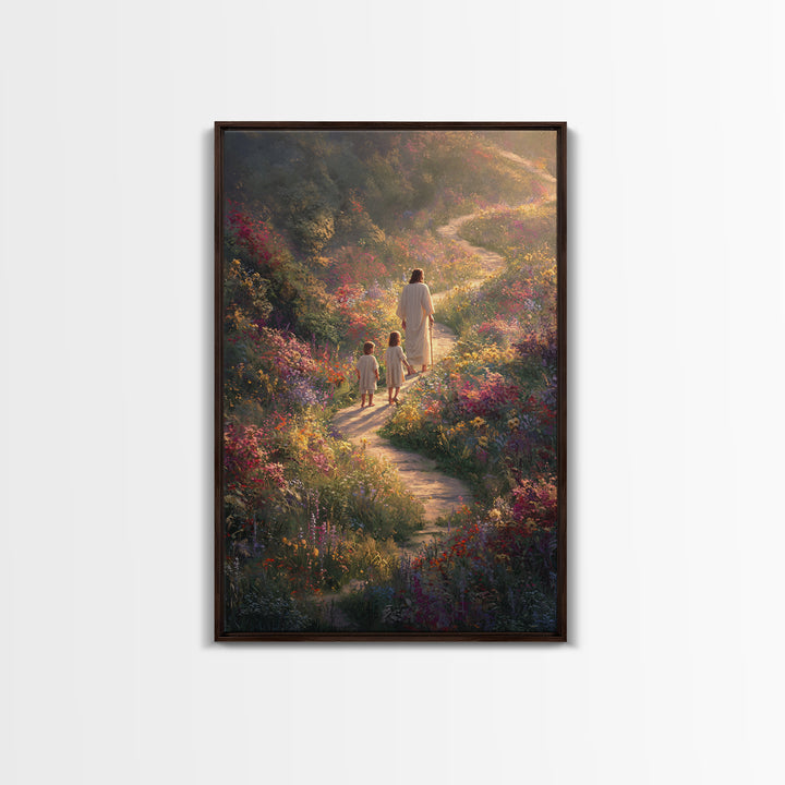 Eternal Bloom Path, Framed Canvas Print, Christian Wall Art, Jesus Painting, Christian Art Canvas, Christian Christmas Art, Christian Decor