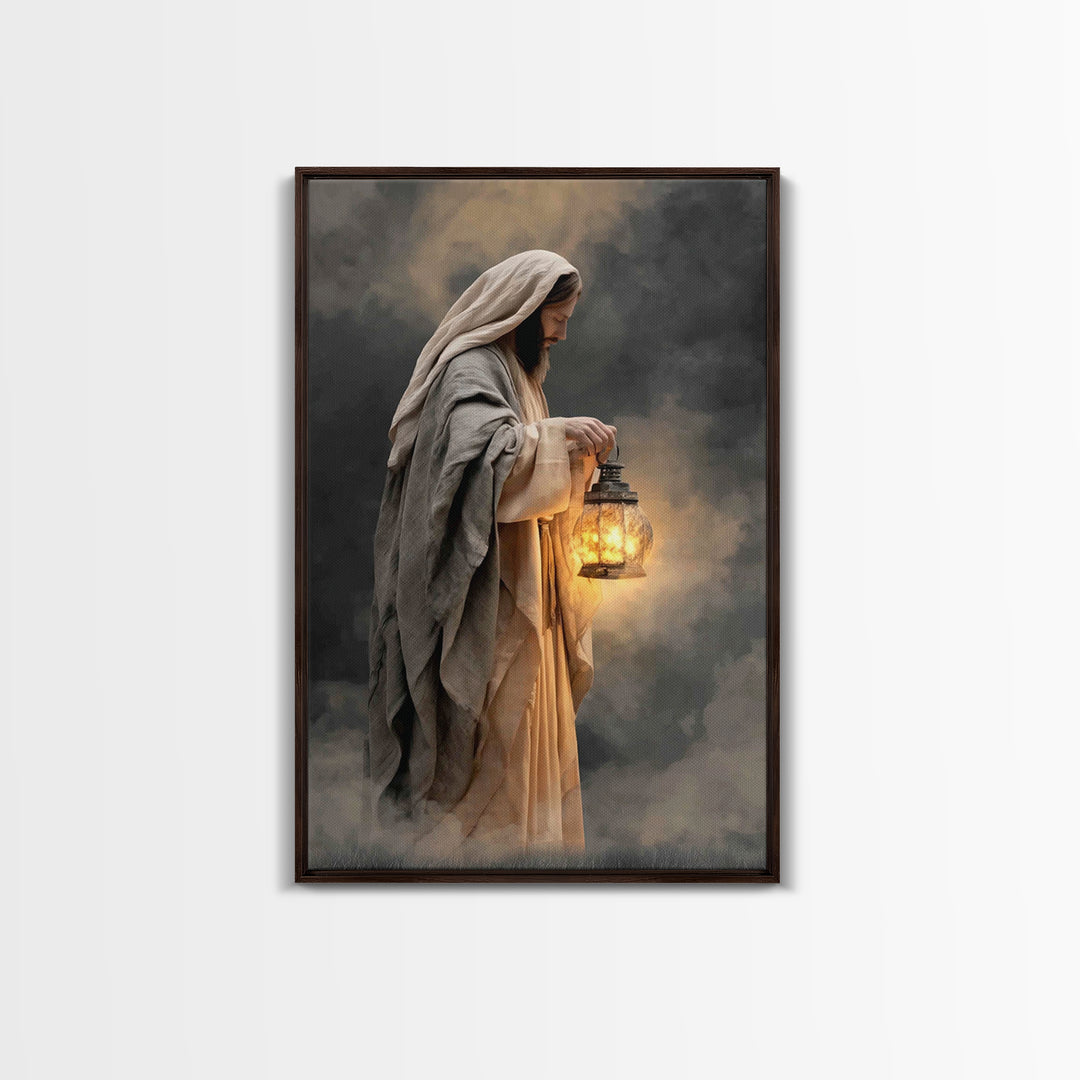 Guiding Lantern – Framed Canvas Print – Christian Wall Art – Jesus Painting – Christian Art Canvas – Moody Christian Art – Christian Gift
