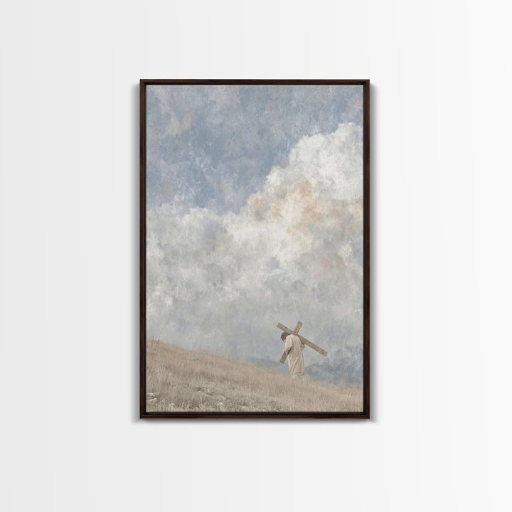 Silent Burden Road, Framed Canvas Print, Christian Art Canvas, Christian Paintings, Jesus Wall Art, Minimalist Christian Art, Subtle Christ