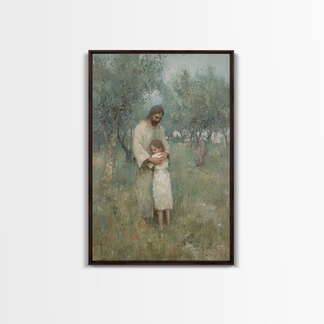 The Loving Shelter | Framed Canvas Print | Jesus Painting | Christian Wall Art | Christian Art Print | Modern Christian Art | Christian Gif