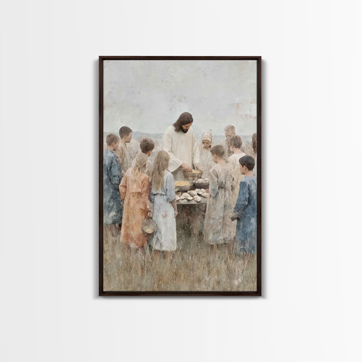 Gathered Blessings, Framed Canvas Print, Christian Art Canvas, Jesus Painting, Christian Wall Art, Subtle Christian Art, Christian Gift