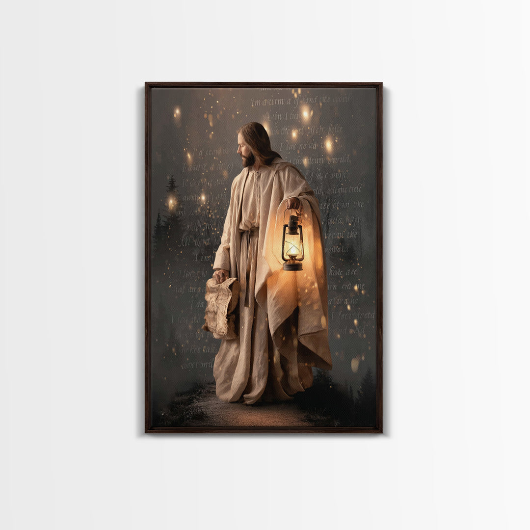 Guiding Through Night – Framed Canvas Print – Christian Wall Art – Christian Gift Ideas – Christian Art Print – Jesus Painting – Christian