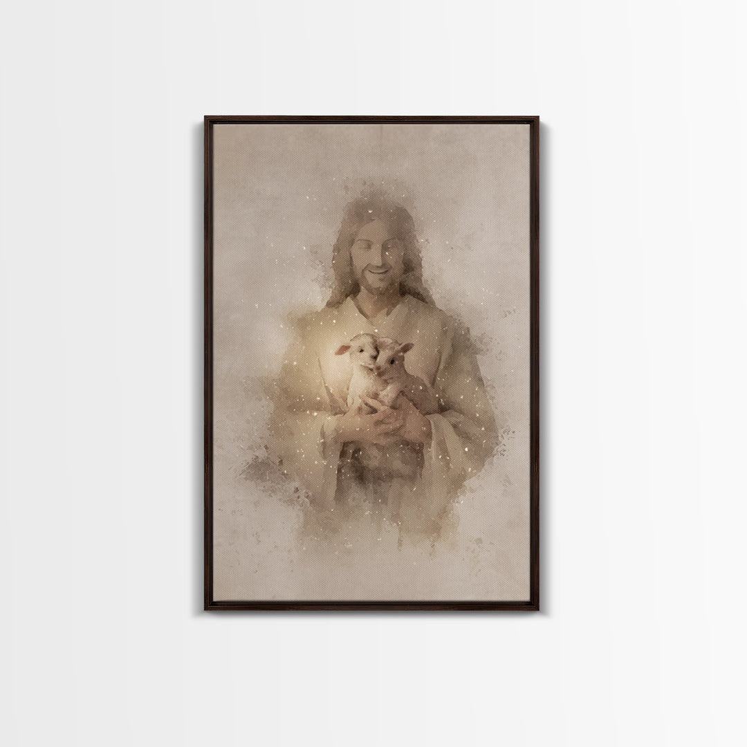 Gentle Shepherd Love – Framed Canvas Print – Jesus Painting – Christian Wall Art – Christian Decor – Christian Gift Ideas – Christian Art P