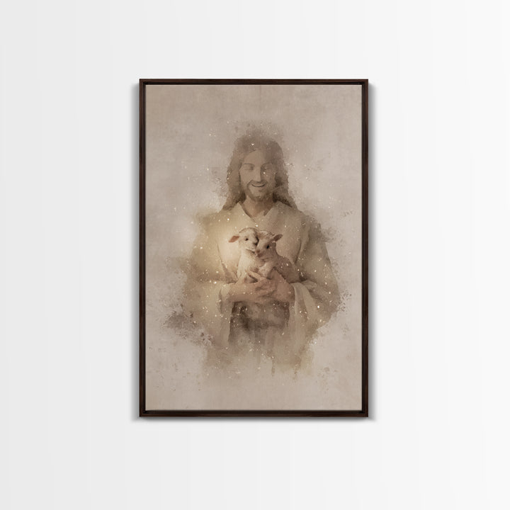 Gentle Shepherd Love – Framed Canvas Print – Jesus Painting – Christian Wall Art – Christian Decor – Christian Gift Ideas – Christian Art P