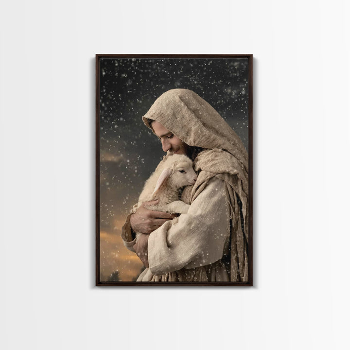 Shepherd’s Embrace – Framed Canvas Print – Jesus Painting – Christian Wall Art – Christian Art Canvas – Christian Art Print – Christian Gif