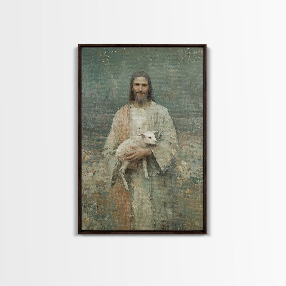 Gentle Pasture Hope – Framed Canvas Print – Christian Decor – Christian Art Print – Christian Wall Art – Jesus Painting – Christian Art Can