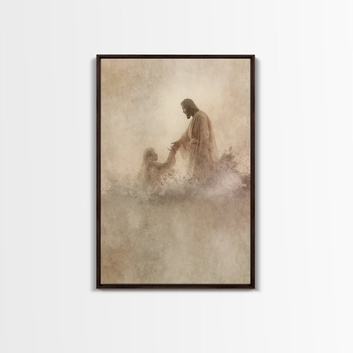 Saving Hand – Framed Canvas Print – Christian Wall Art – Jesus Painting – Christian Art Canvas – Christian Art Print – Christian Decoration