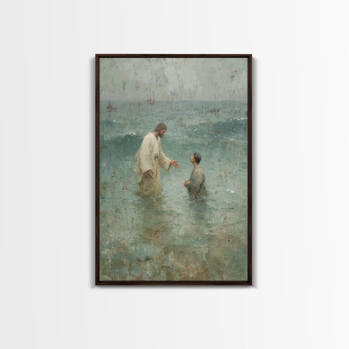 Waves Of Faith | Framed Canvas Print | Jesus Canvas Art | Christian Wall Art | Large Jesus Painting | Christian Art Print | Christian Decor