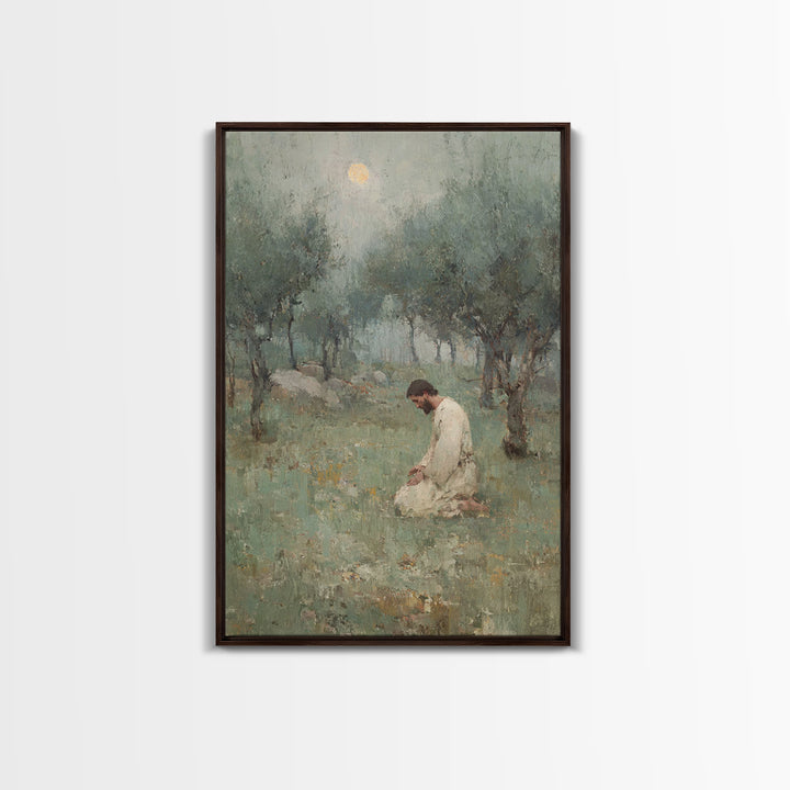 Garden Of Prayer – Framed Canvas Print – Christian Art Work – Jesus Painting – Christian Wall Art – Subtle Christian Art – Christian Decora
