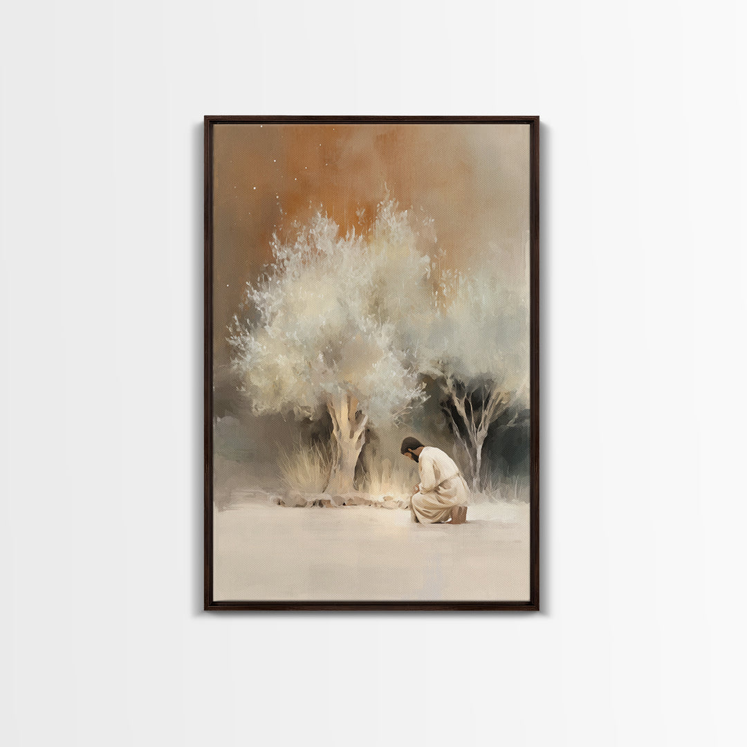 Silent Grove Light | Framed Canvas Print | Christian Art Canvas | Jesus Painting | Minimalist Christian Art | Christian Wall Art | Christia