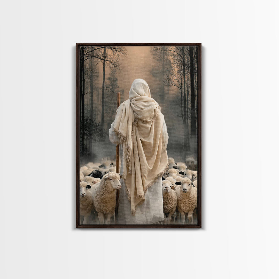 Guardian Of The Flock – Framed Canvas Print – Jesus Painting – Christian Wall Art – Large Jesus Painting – Christian Art Canvas – Christian