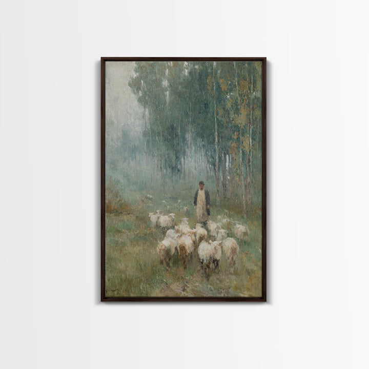 Peaceful Field Journey | Framed Canvas Print | Christian Art Canvas | Christian Painting | Subtle Christian Art | Pastoral Scenery | Christ