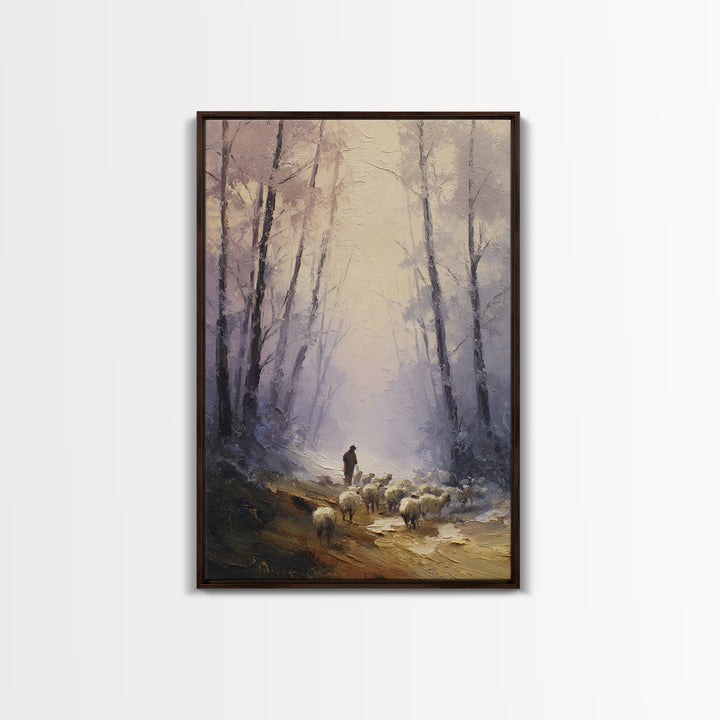Morning Shepherd Path – Framed Canvas Print – Christian Wall Art – Christian Art Canvas – Pastoral Scenery – Jesus Painting – Christian Chr