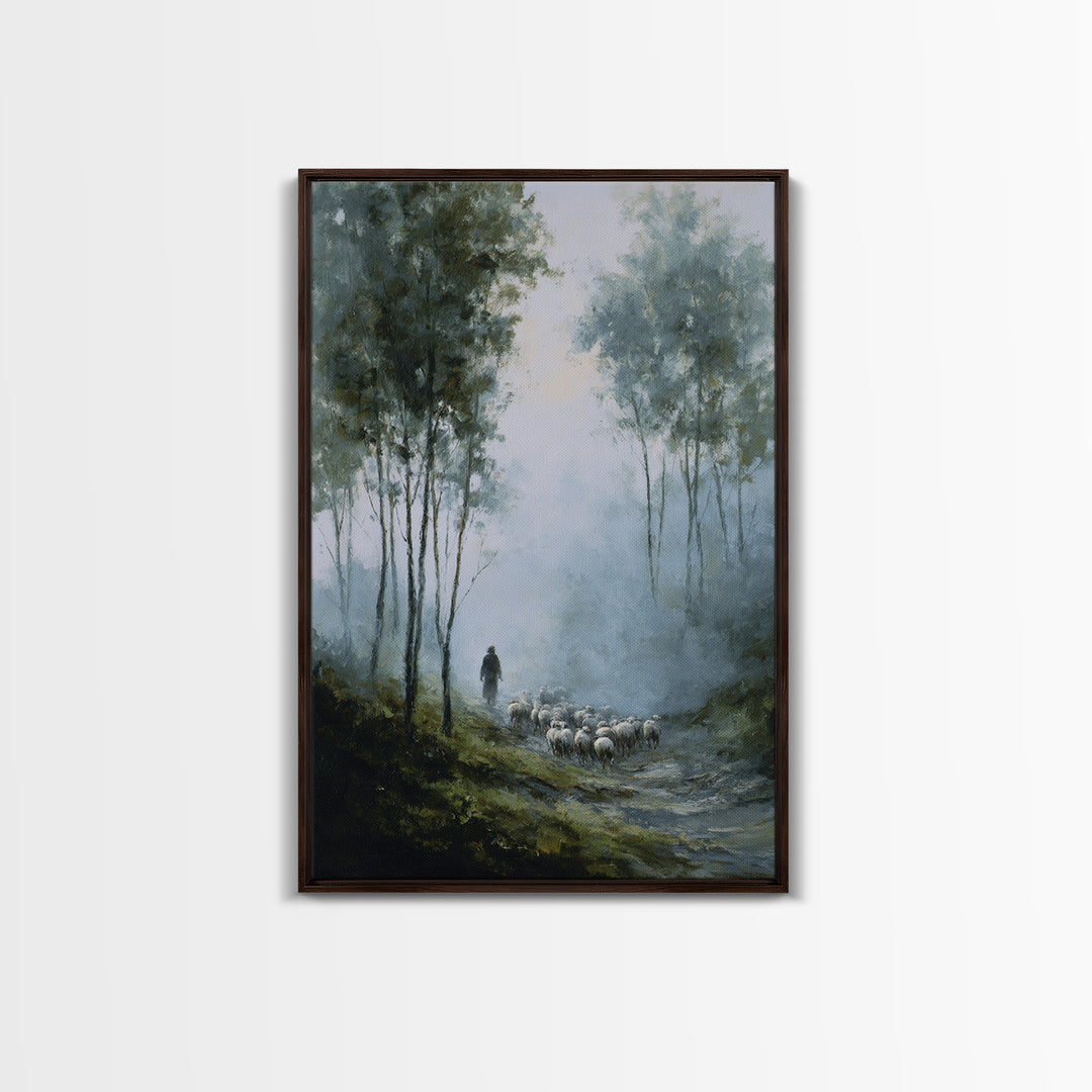 Silent Flock Journey – Framed Canvas Print – Christian Art Canvas – Christian Wall Art – Moody Christian Art – Jesus Painting – Christmas A