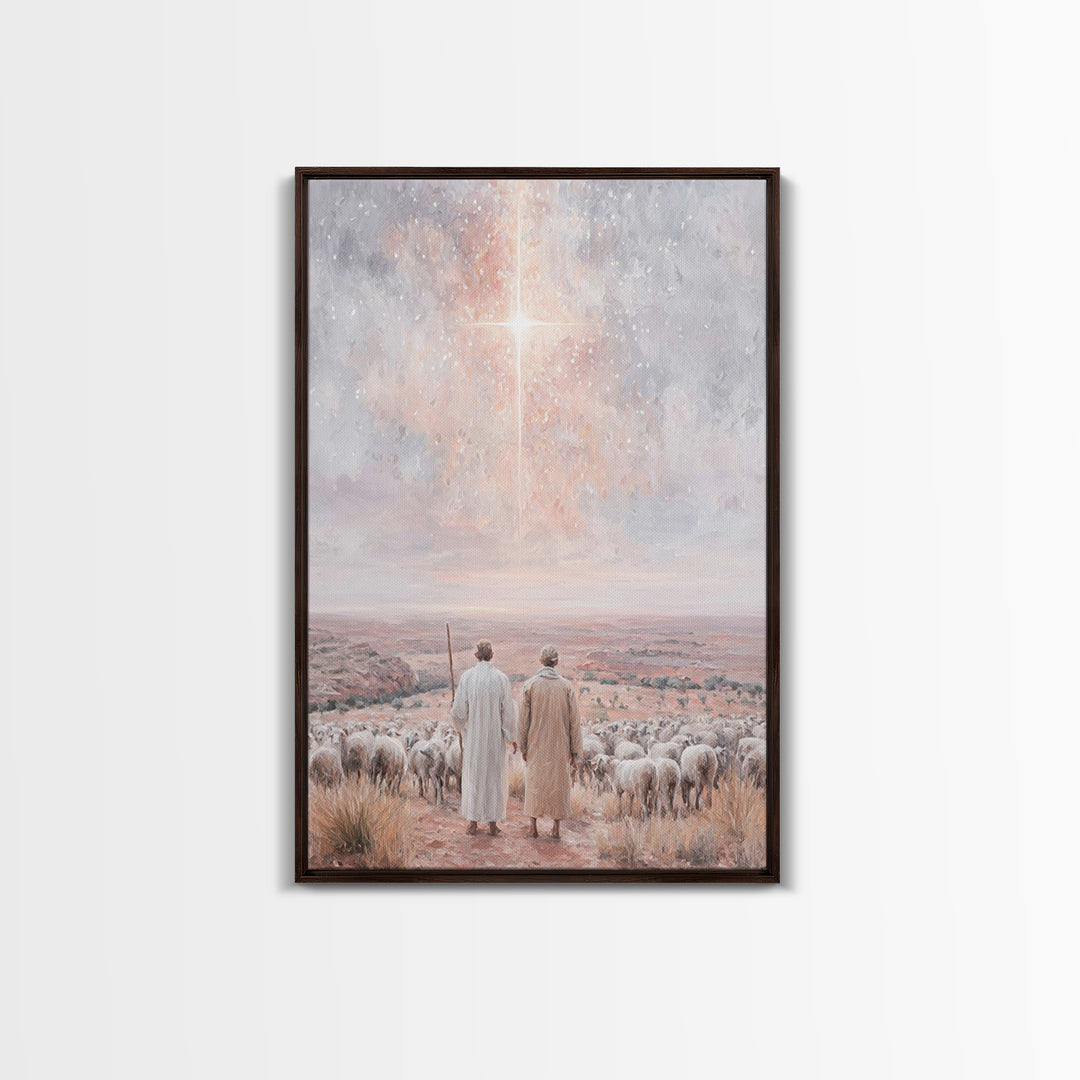 Radiant Sky Promise, Framed Canvas Print, Christian Wall Art, Christian Christmas Art, Christmas Art Prints, Christian Art Canvas