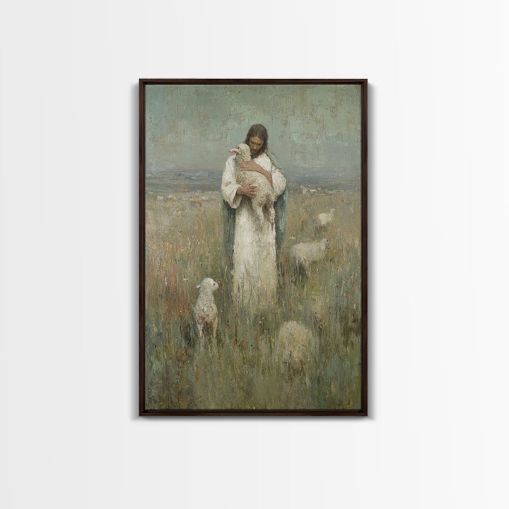 Gentle Shepherd Light, Framed Canvas Print, Christian Wall Art, Jesus Painting, Christian Art Canvas, Christian Gift Ideas, Vintage Christi
