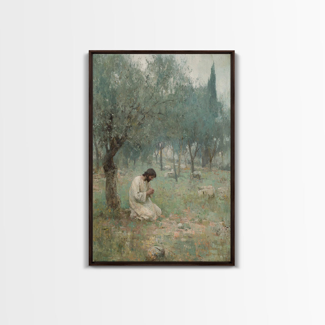 Garden Of Prayer, Framed Canvas Print, Christian Wall Art, Christian Art Canvas, Jesus Painting, Subtle Christian Art, Christian Gift
