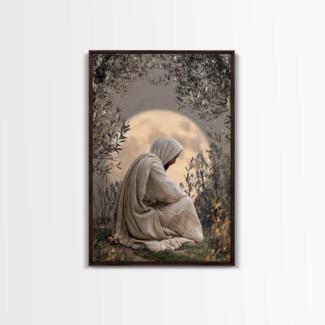 Moonlit Devotion, Framed Canvas Print, Christian Wall Art, Jesus Painting, Moody Christian Art, Christian Art Canvas, Christian Decoration