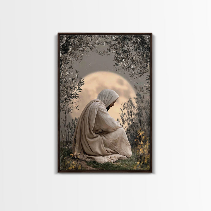 Moonlit Devotion, Framed Canvas Print, Christian Wall Art, Jesus Painting, Moody Christian Art, Christian Art Canvas, Christian Decoration