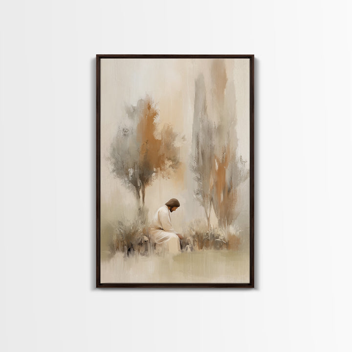 Stillness And Grace, Framed Canvas Print, Minimalist Christian Art, Christian Wall Art, Jesus Painting, Christian Art Print, Unique Christi