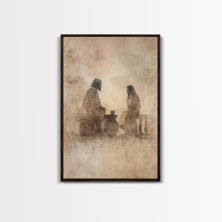 Quiet Well Meeting – Framed Canvas Print – Christian Wall Art – Christian Art Canvas – Jesus Painting – Modern Christian Art – Christian Gi