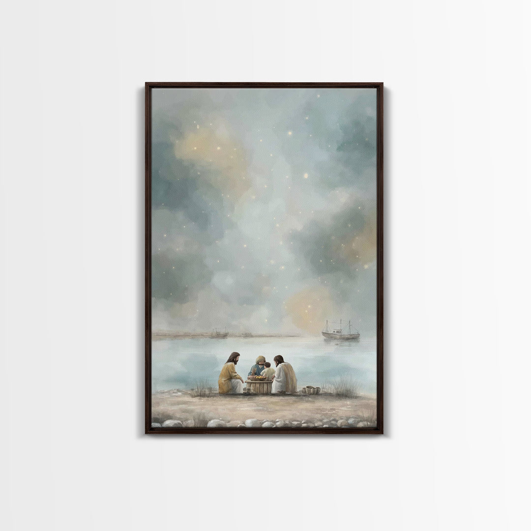Harbor Morning Grace – Framed Canvas Print – Christian Wall Art – Jesus Painting – Christian Art Canvas – Christian Decor – Christmas Art –