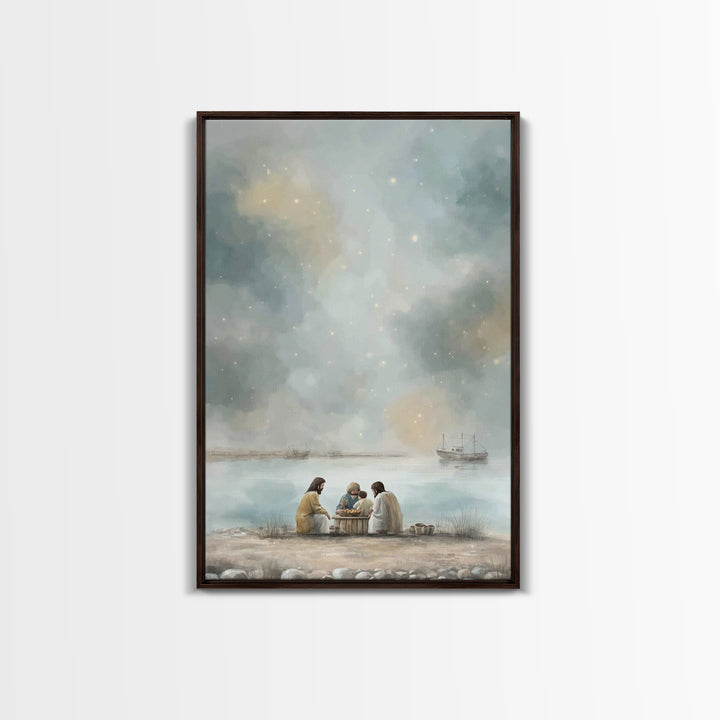 Harbor Morning Grace – Framed Canvas Print – Christian Wall Art – Jesus Painting – Christian Art Canvas – Christian Decor – Christmas Art –