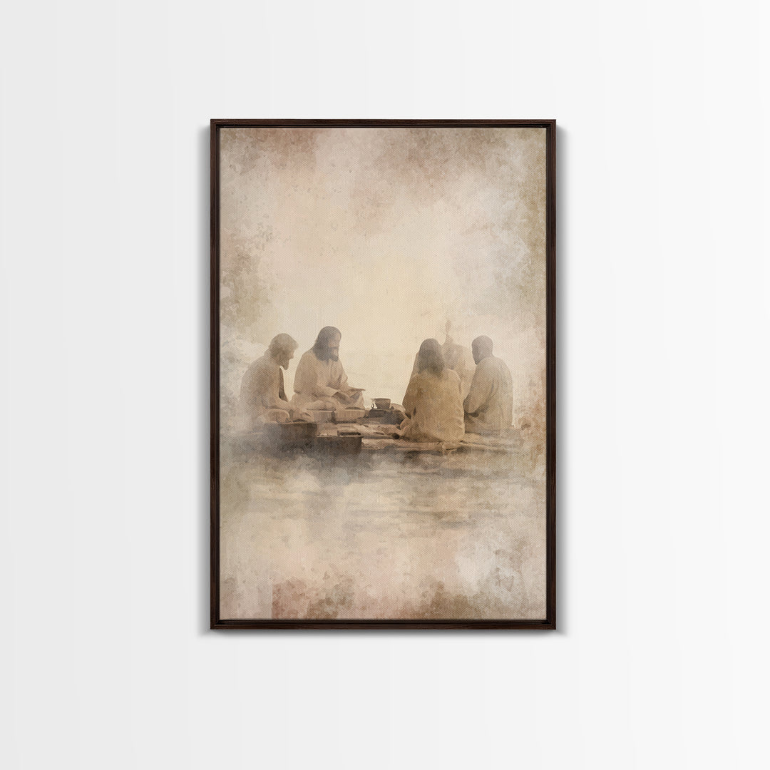 Evening Meal Peace – Framed Canvas Print – Christian Art Canvas – Christian Wall Art – Jesus Painting – Christian Decor – Moody Christian A