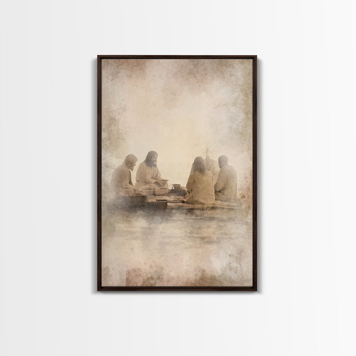 Evening Meal Peace – Framed Canvas Print – Christian Art Canvas – Christian Wall Art – Jesus Painting – Christian Decor – Moody Christian A
