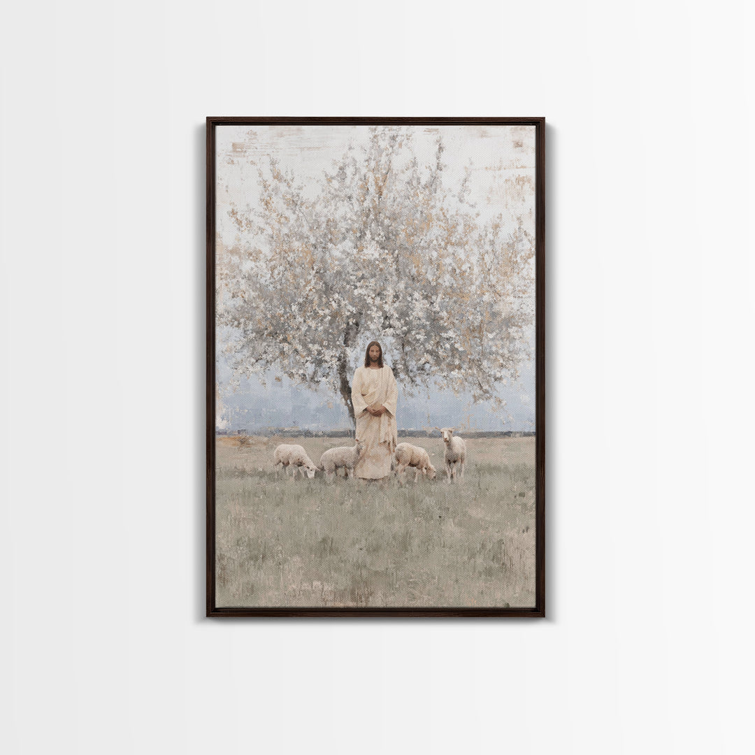 Shepherd Of Peace | Framed Canvas Print | Christian Art Canvas | Christian Wall Art | Jesus Painting | Minimalist Christian Art | Christian