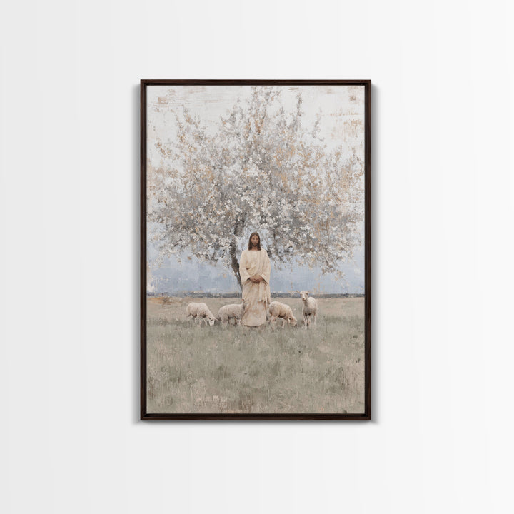 Shepherd Of Peace | Framed Canvas Print | Christian Art Canvas | Christian Wall Art | Jesus Painting | Minimalist Christian Art | Christian