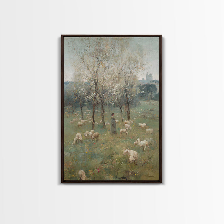 Spring Pasture Calm – Framed Canvas Print – Christian Art Canvas – Christian Wall Art – Christian Painting – Subtle Christian Art – Christi