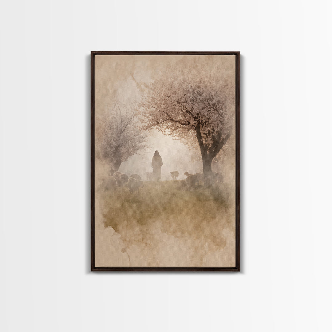 Dawn Shepherd Silhouette | Framed Canvas Print | Christian Wall Art | Christian Art Canvas | Jesus Painting | Subtle Christian Art | Christ