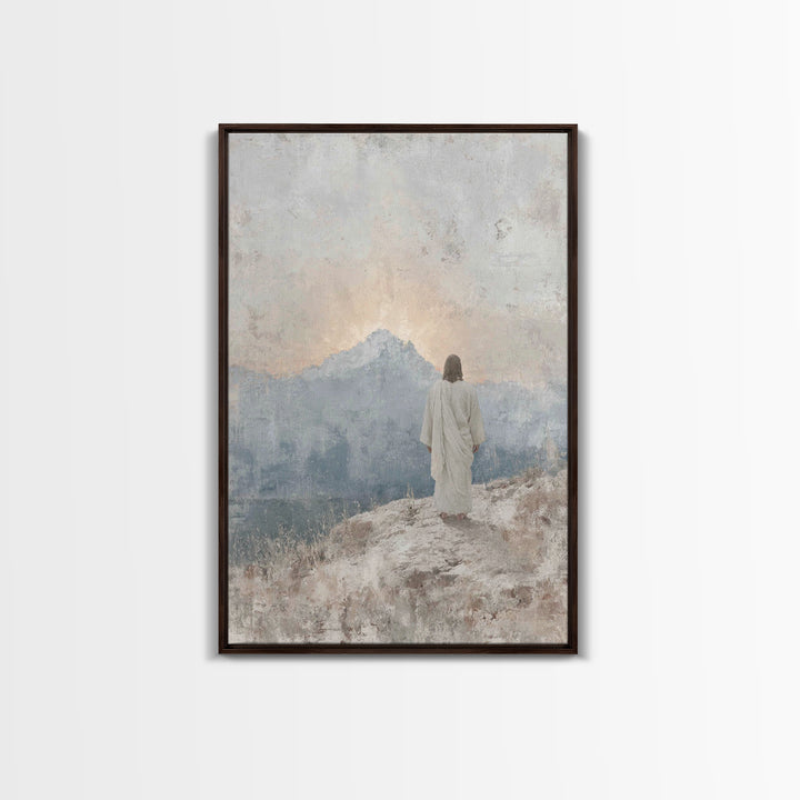 Mountain Dawn Hope | Framed Canvas Print | Christian Wall Art | Christian Art Canvas | Jesus Painting | Subtle Christian Art | Christian De