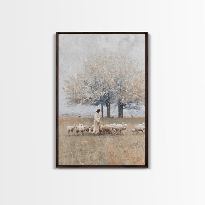 Pastoral Shepherd Path | Framed Canvas Print | Jesus Painting | Christian Wall Art | Christian Art Canvas | Christian Decor | Large Christi