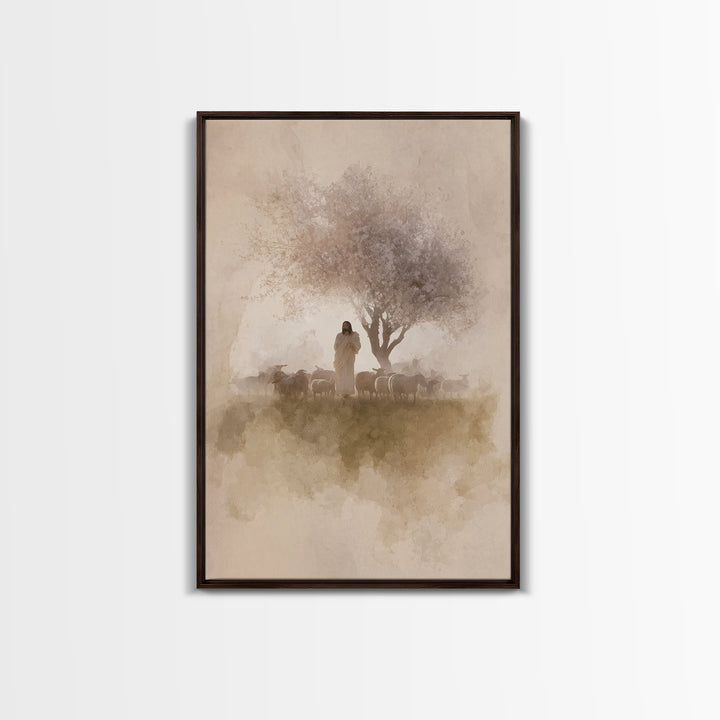 Morning Shepherd Calm – Framed Canvas Print – Christian Art Canvas – Jesus Painting – Christian Wall Art – Christian Christmas Art – Christ