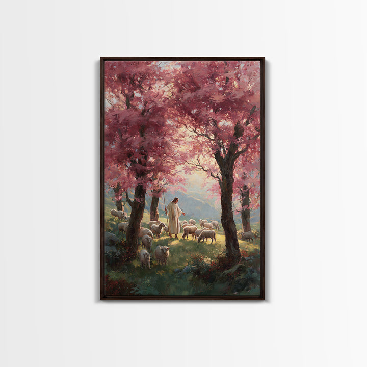 Valley Blossom Walk – Framed Canvas Print – Christian Art Canvas – Christian Wall Art – Jesus Painting – Christian Art Gift – Large Christi