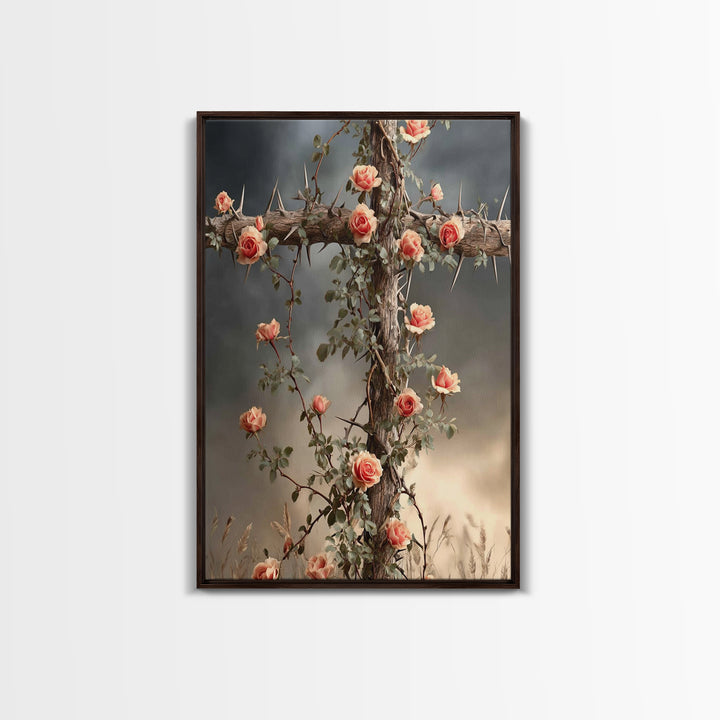 Cross Of Roses – Framed Canvas Print – Christian Wall Art – Christian Art Canvas – Christian Decoration – Christian Art Work – Christian Gi