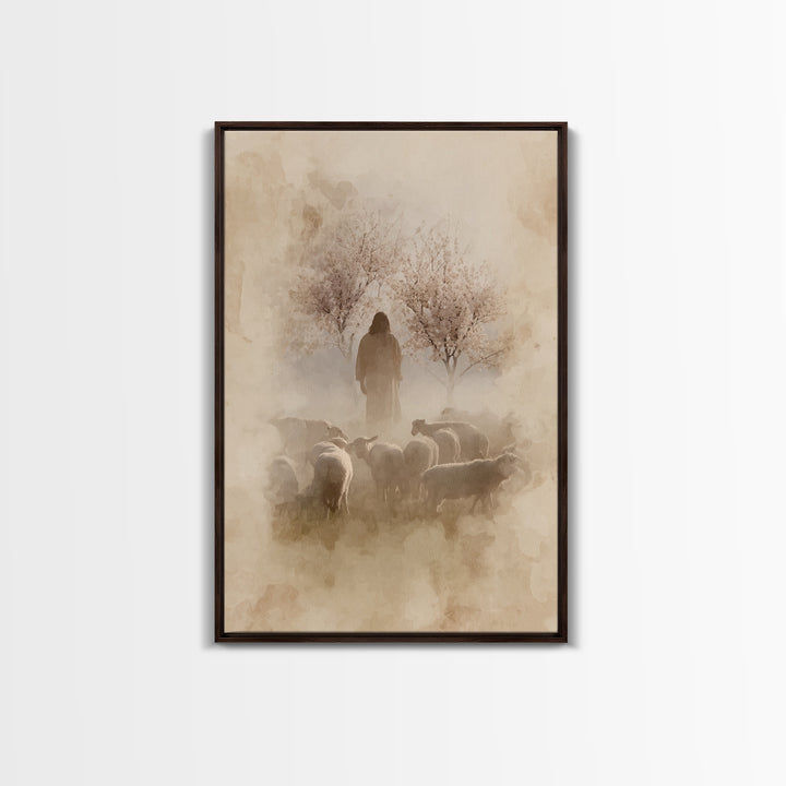 Shepherds In Bloom – Framed Canvas Print – Christian Wall Art – Christian Art Painting – Jesus Canvas Art – Vintage Christian Art – Christi