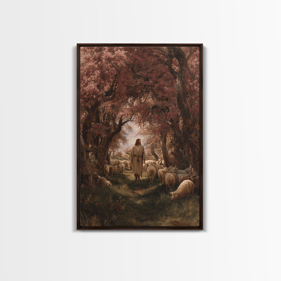 Garden Of The Shepherd – Framed Canvas Print – Christian Art Painting – Jesus Wall Art – Christian Art Canvas – Christian Decor – Modern Ch