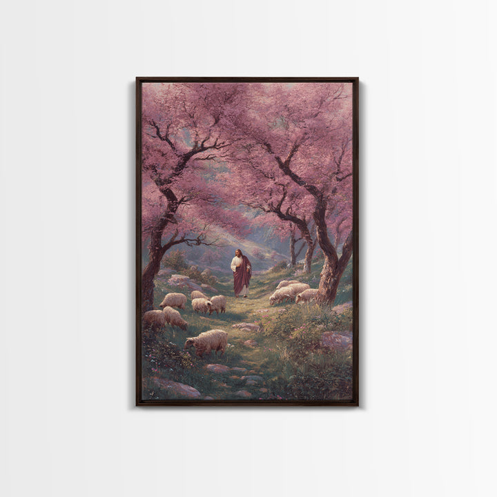 Risen Shepherd Walk – Framed Canvas Print – Jesus Canvas Art – Christian Art Painting – Christian Wall Art – Christian Art Work – Moody Chr