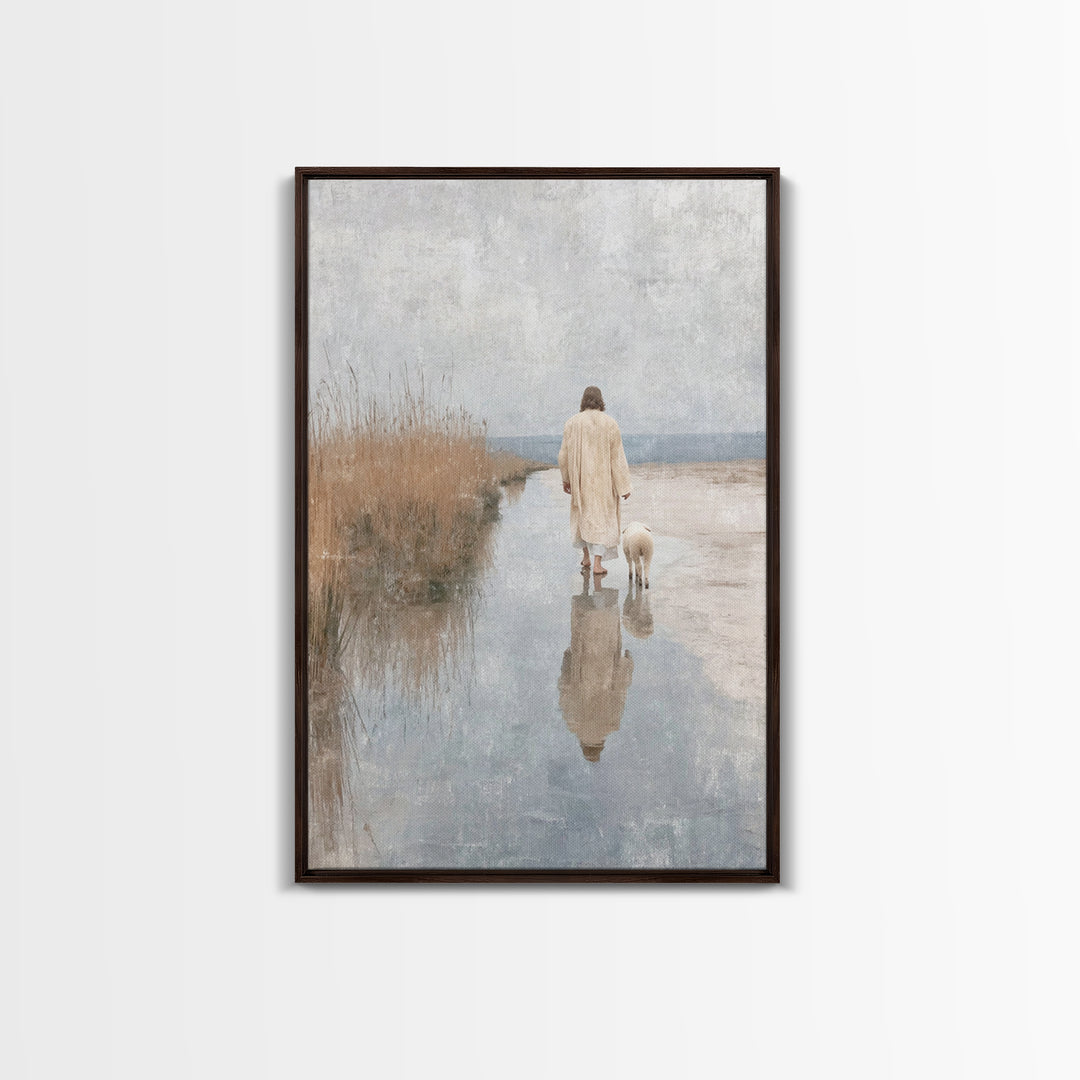 Hillside Shepherd Peace | Framed Canvas Print | Christian Wall Art | Jesus Art Canvas | Vintage Christian Art | Christian Painting | Christ